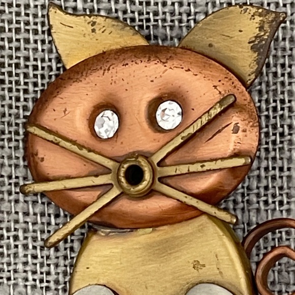 Cat 2"  Brooch Mixed Metals Rhinestones Eyes - Picture 6 of 8